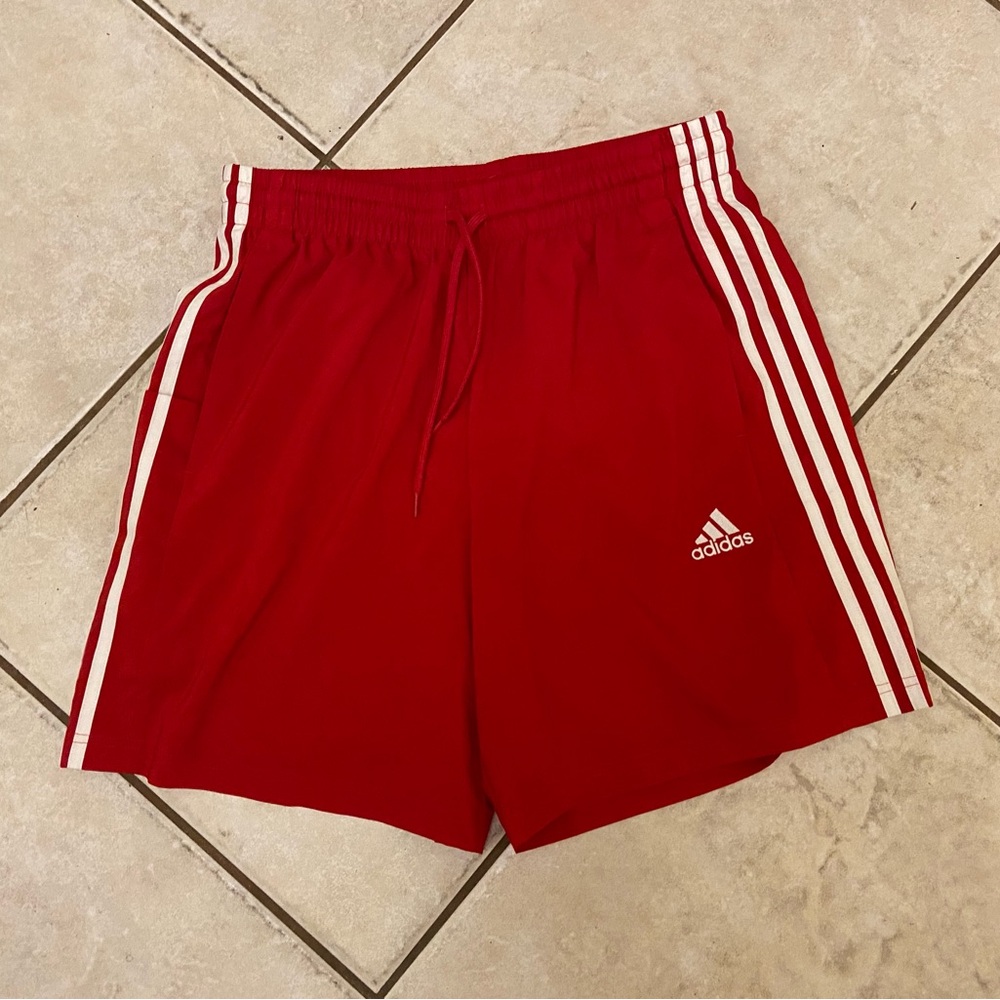 like new mens red athletic drifit 3 striped Adidas Shorts